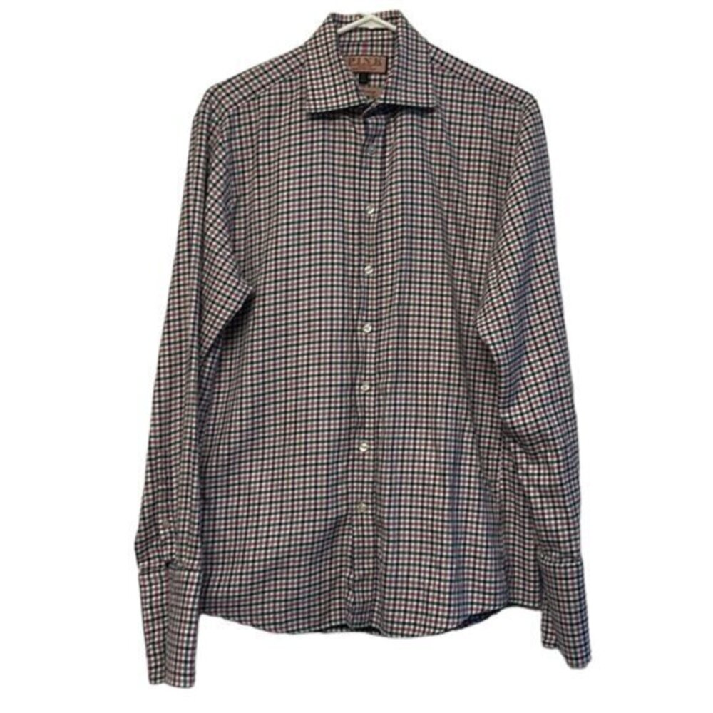 PINK THOMAS PINK Slim Fit Prestige Plaid Dress Shirt Size 15.5 EUC #4072